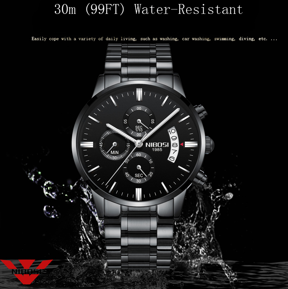 NIBOSI Stainless Steel Black Q - Luxury Watch All Black review and price